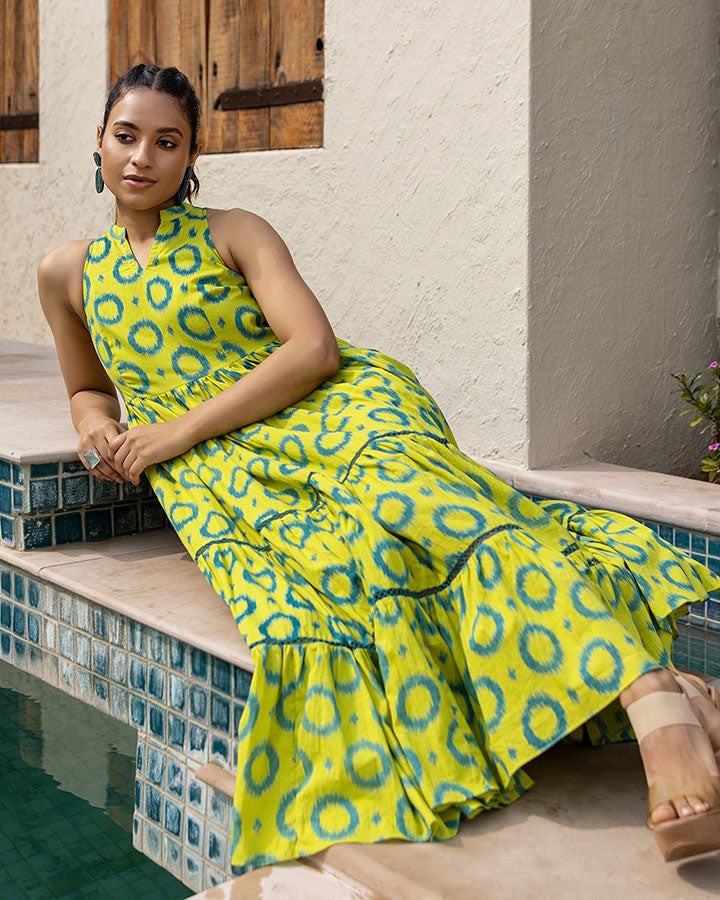 GREEN IKAT MAXI DRESS