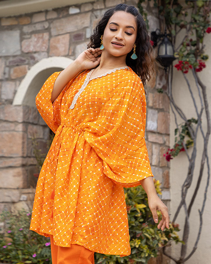 Orange Leheriya Kaftan Set