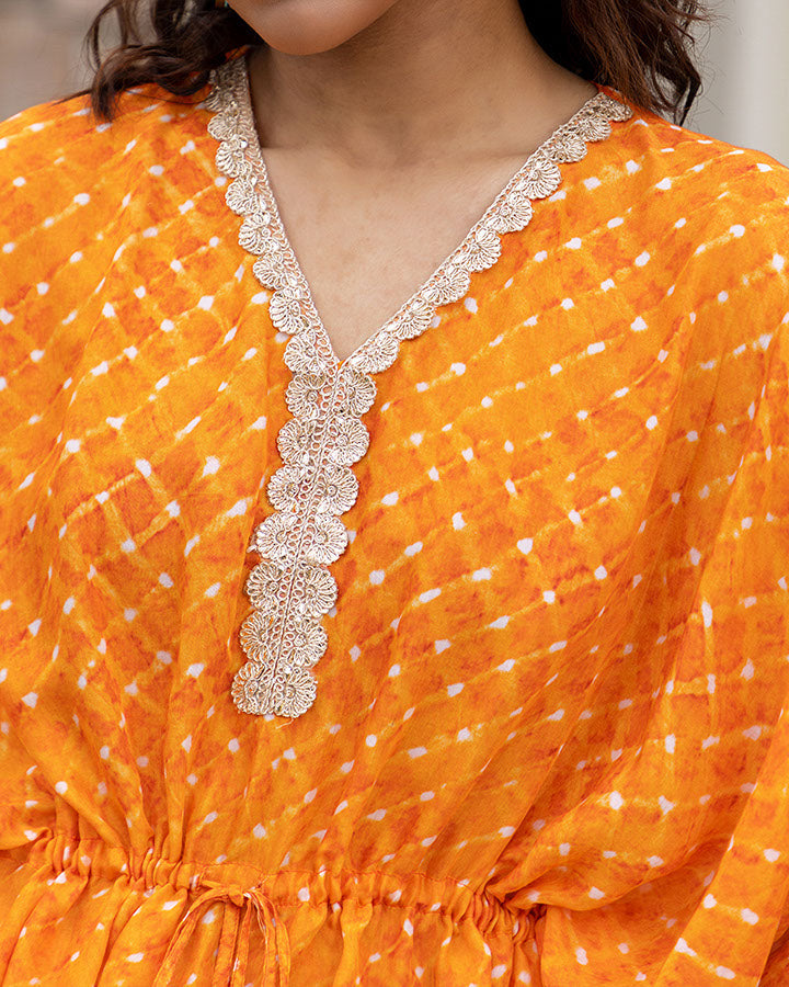 Orange Leheriya Kaftan Set