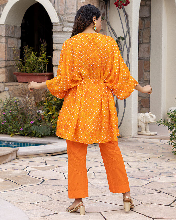 Orange Leheriya Kaftan Set