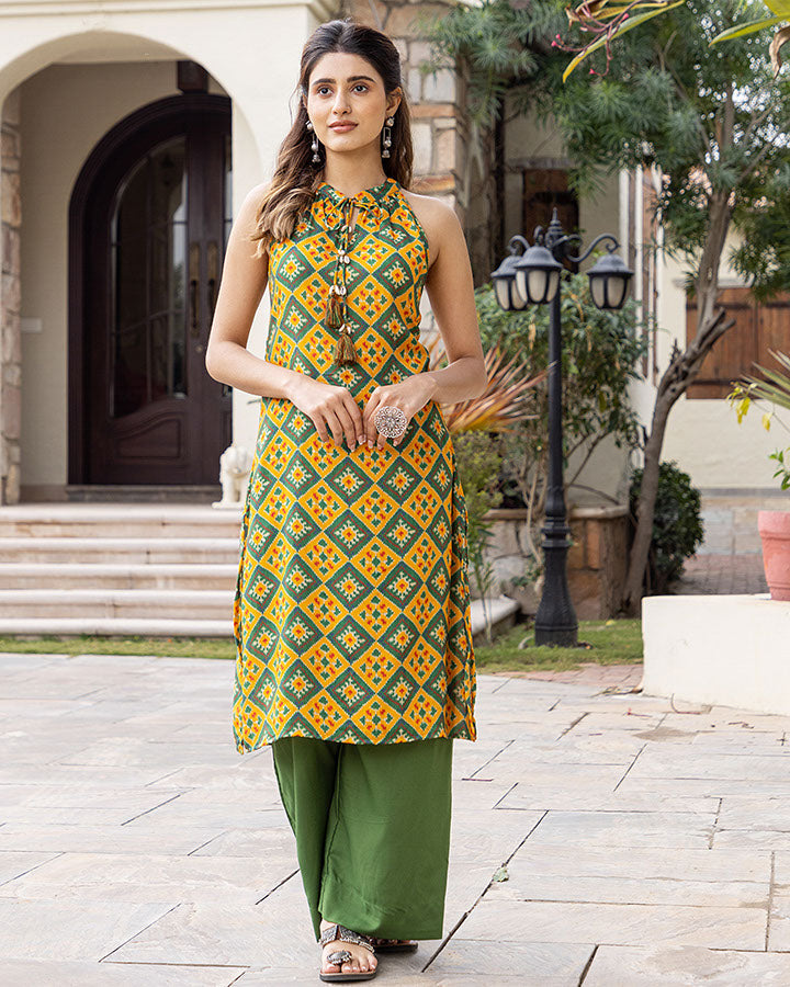 Green Ikat Kurta Set