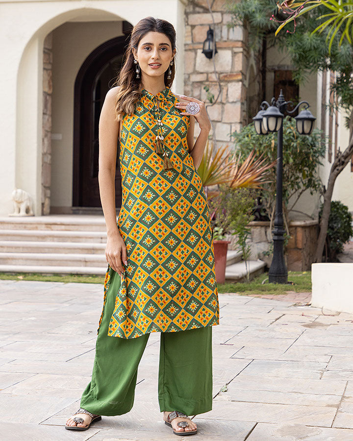 Green Ikat Kurta Set