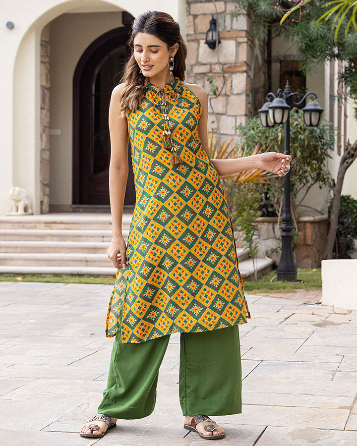 Green Ikat Kurta Set