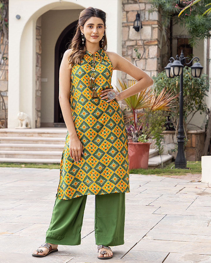 Green Ikat Kurta Set
