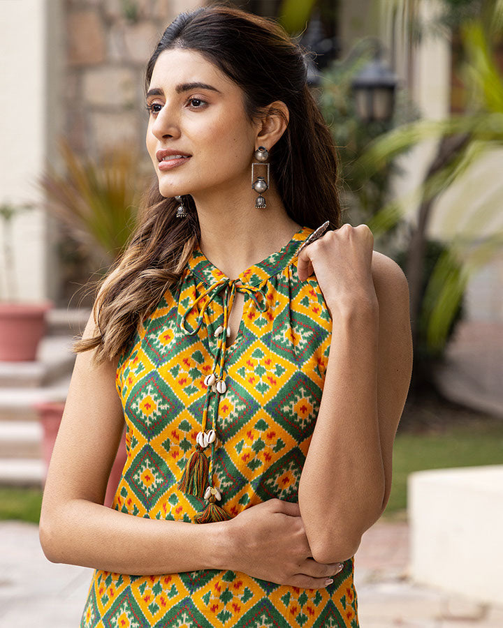 Green Ikat Kurta Set