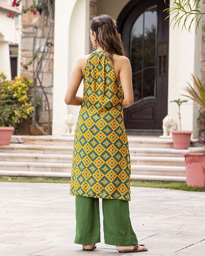 Green Ikat Kurta Set
