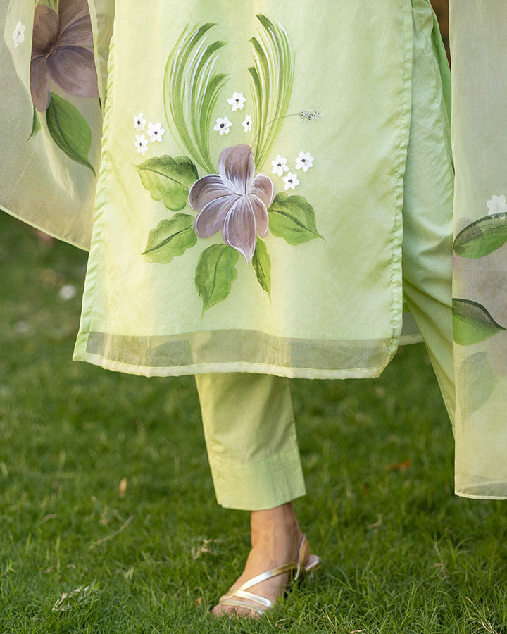 Mint Green Organza Aarohi Handpainted Suit Set, Bottom View