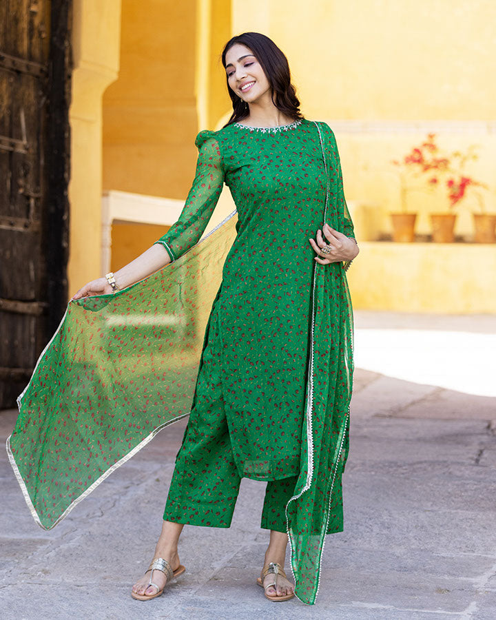 Green Chiffon Akila Chiffon Suit Set