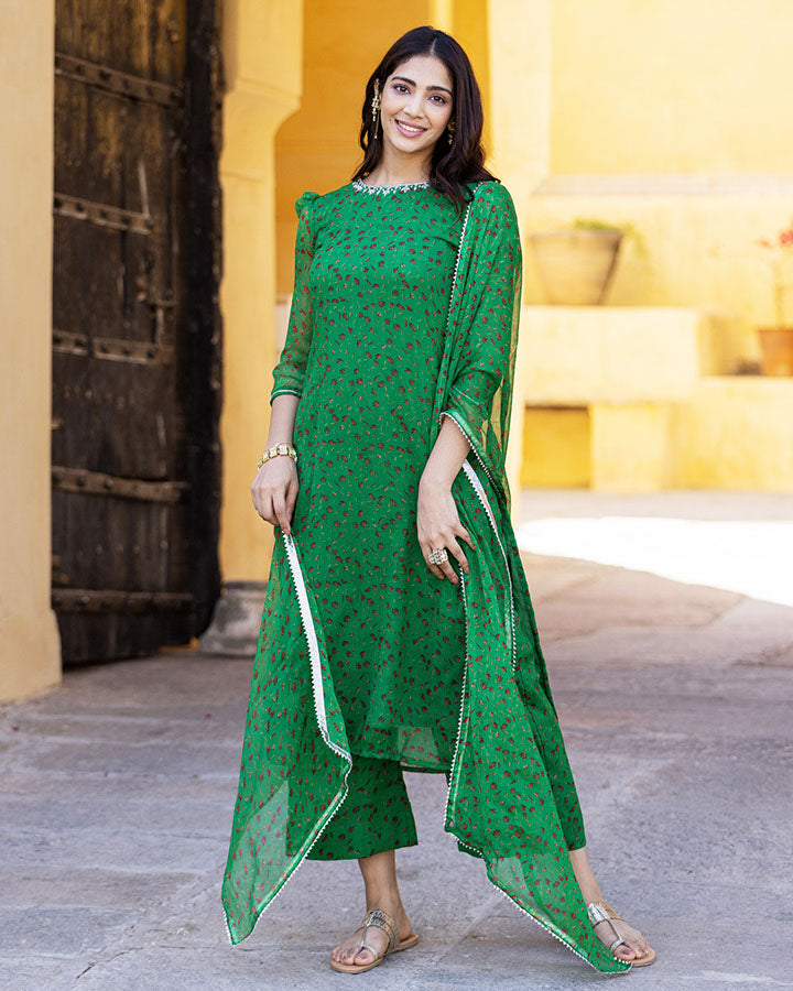 Stylish Green Chiffon Akila Chiffon Suit Set