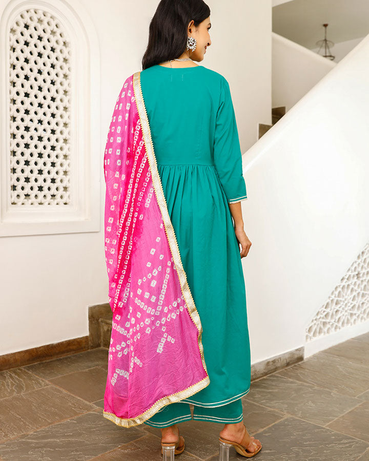 Green Kurta With Blush Dupatta