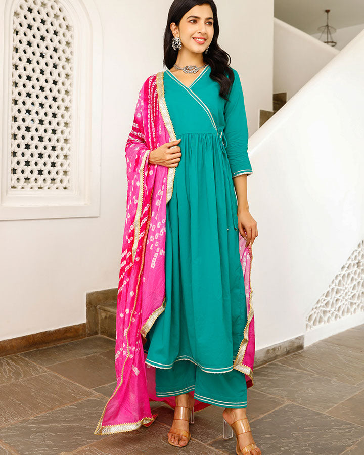 Green Kurta With Blush Dupatta