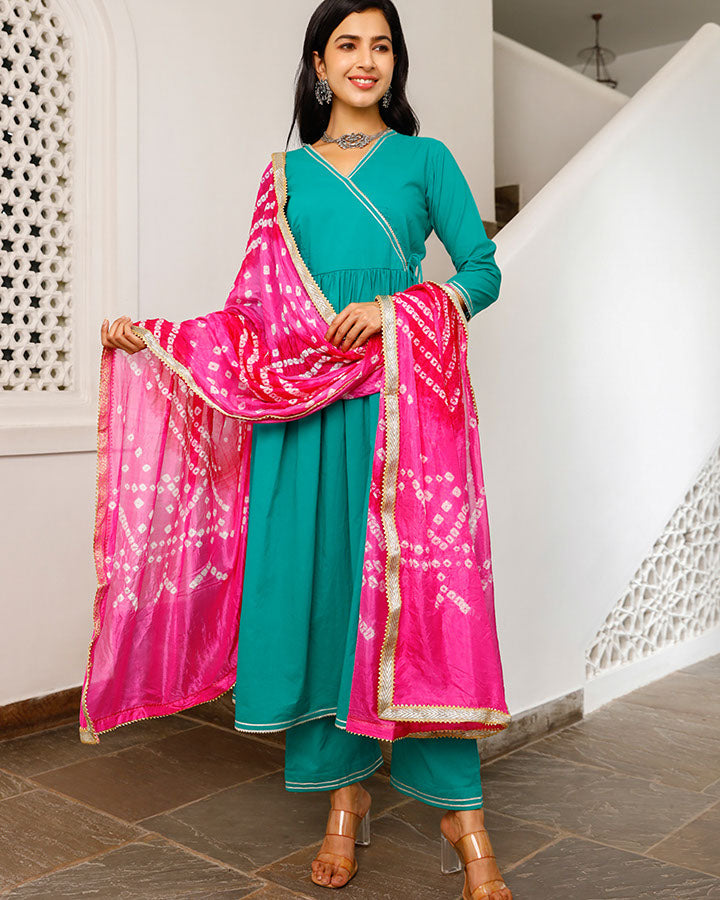 Green Kurta With Blush Dupatta
