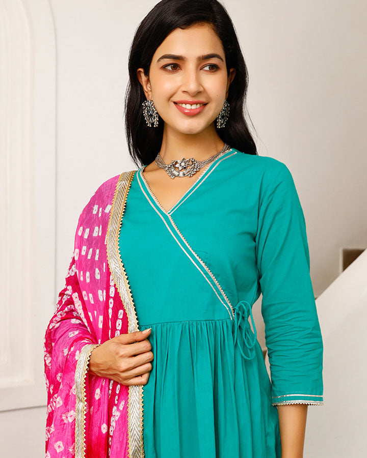 Green Kurta With Blush Dupatta