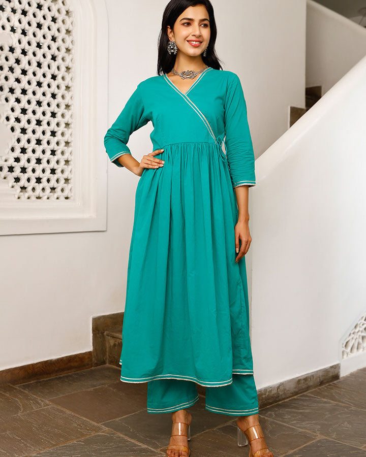 Green Kurta With Blush Dupatta