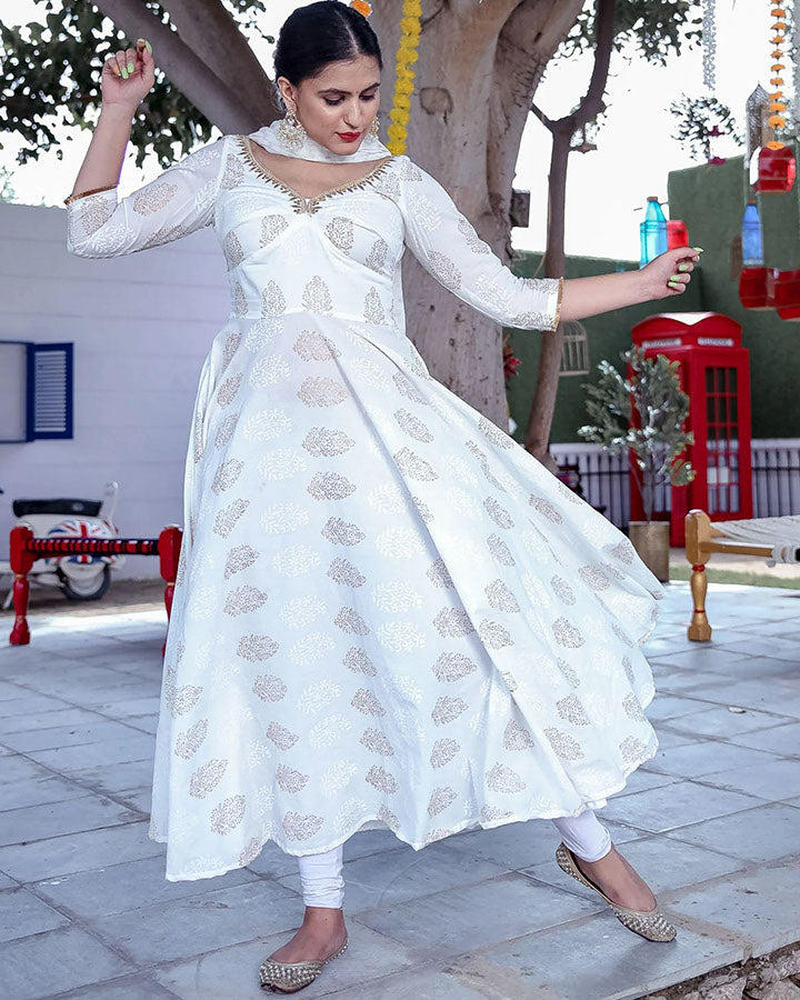 White Embroidered Kanchali With Dupatta