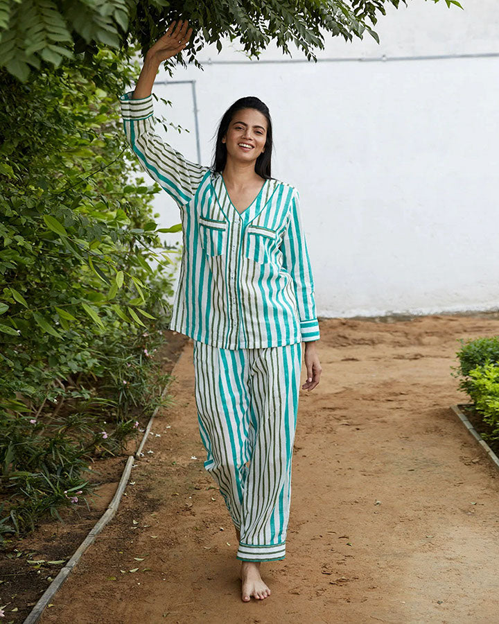 Green Stripe Night Suit