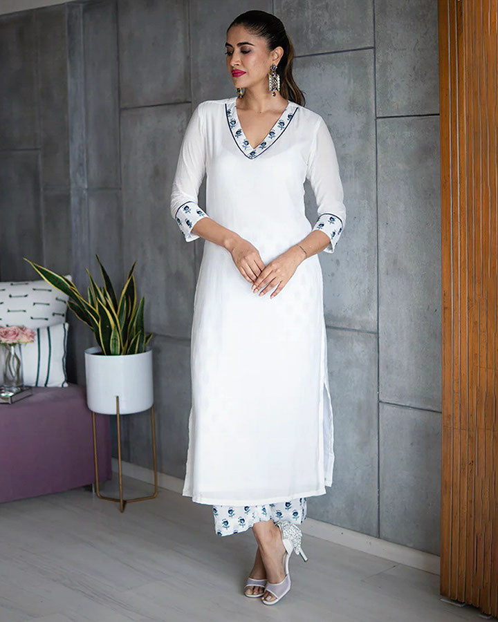 Blue Muslin Buti Kurta Set