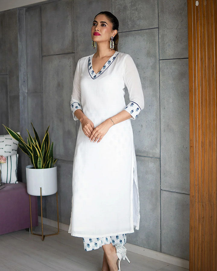 Blue Muslin Buti Kurta Set