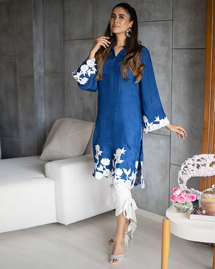 Classic Blue Silk Kurta Set