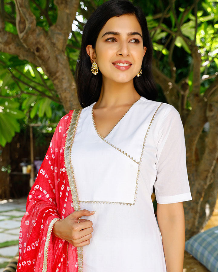 White Kurta With Pink Dupatta