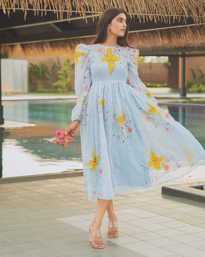 Blue Lilies Handpainted Doria Dress