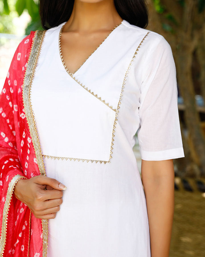 White Kurta With Pink Dupatta