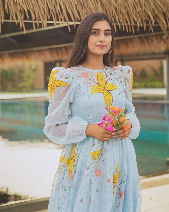 Blue Lilies Handpainted Doria Dress