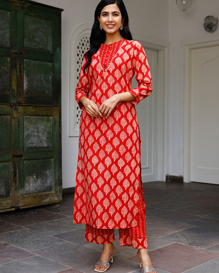 Red Pine Kurta Set