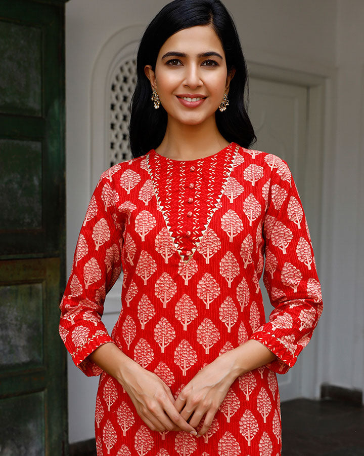 Red Pine Kurta Set