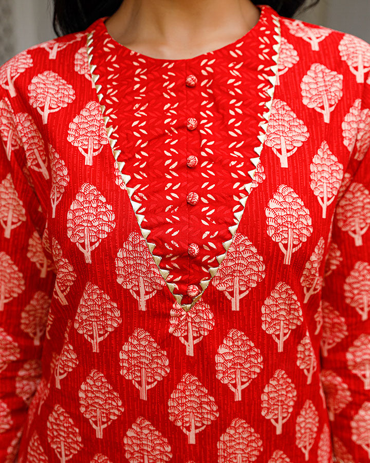 Red Pine Kurta Set