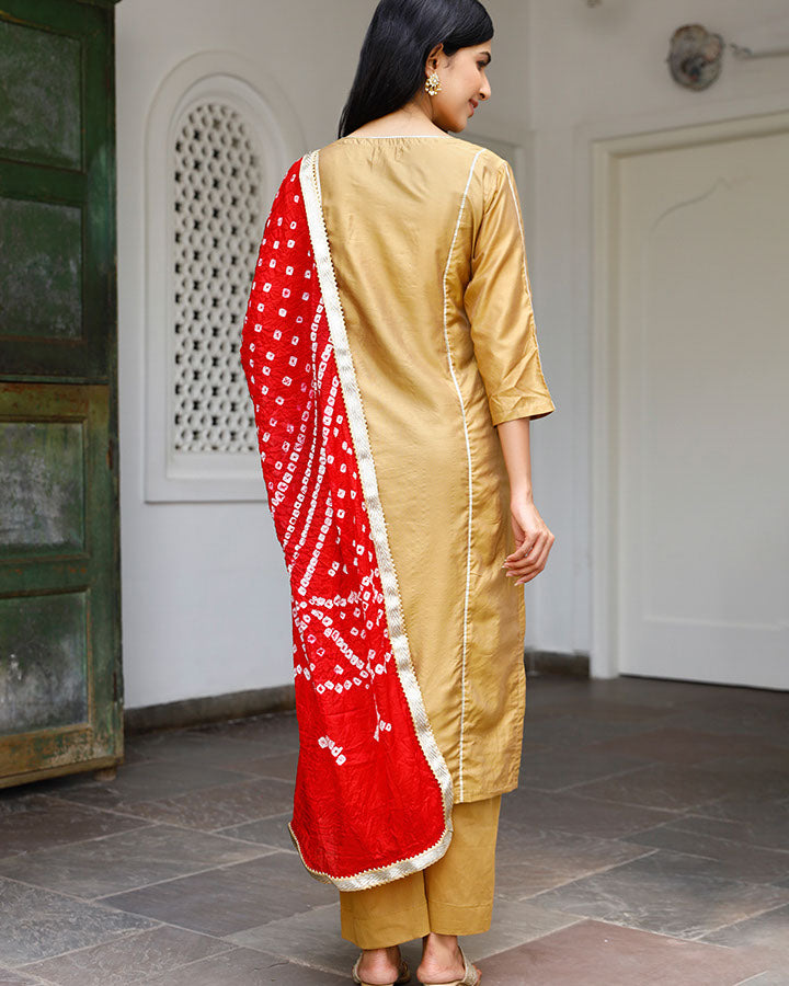 Chanderi Suit With Red Dupatta