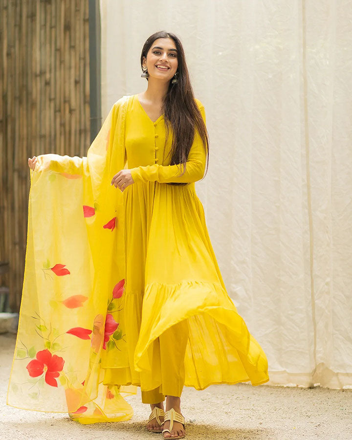 Yellow Cape Handpainted Suit Set