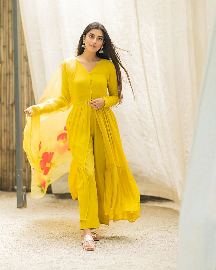 Yellow Cape Handpainted Suit Set