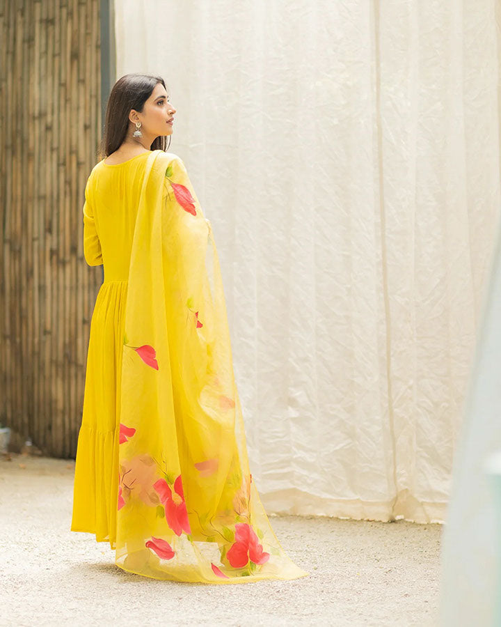 Yellow Cape Handpainted Suit Set