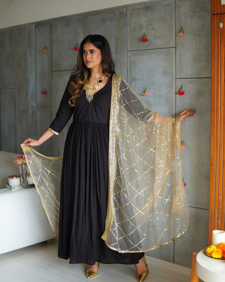 Black Cotton Crush Kanchali Suit Set