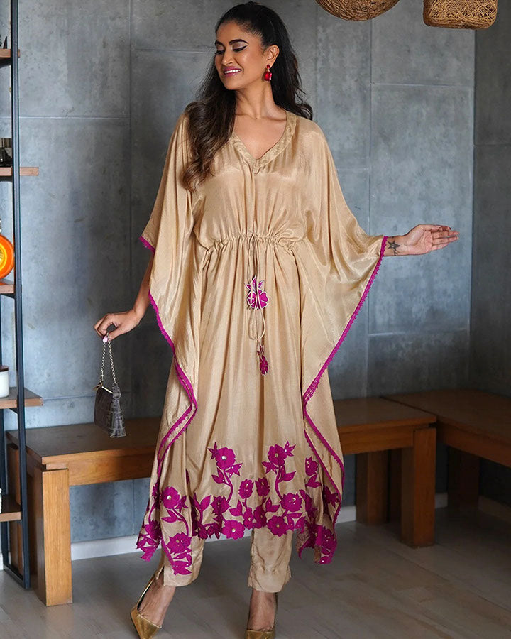 Beige Patchwork Kaftan