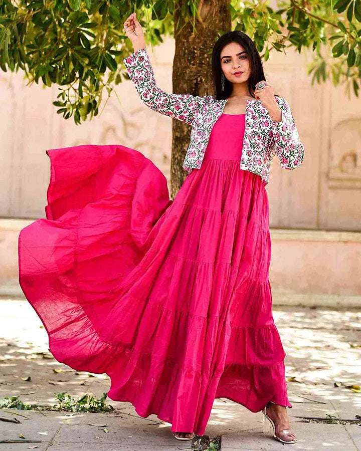 Buy Pink Tier Dress with Jacket Online in India – Ambraee