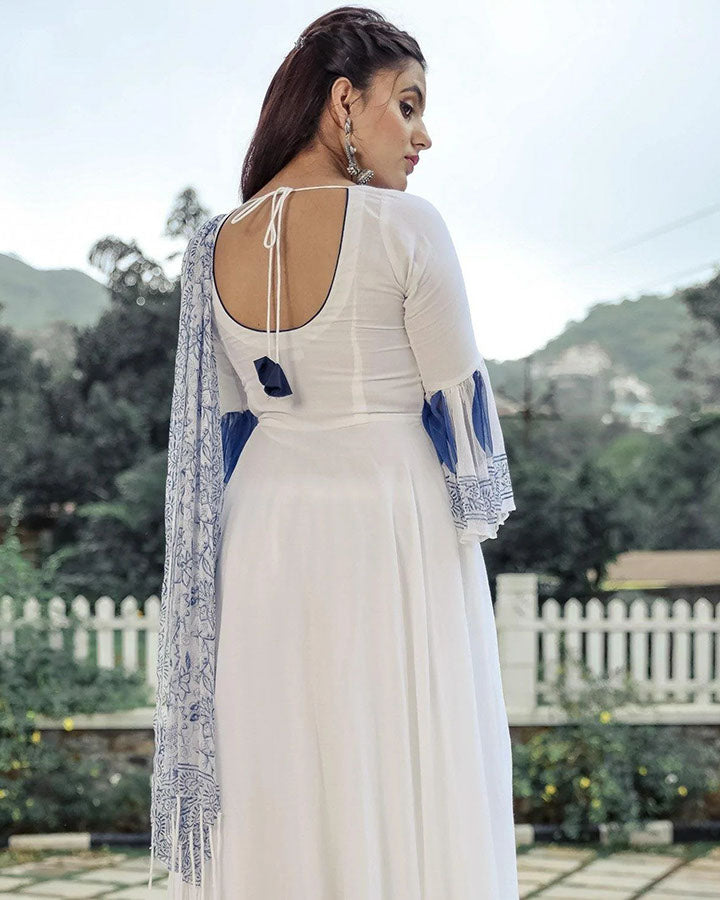 White Chiffon Tasseled Suit Set