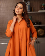 Solid Orange Poplin Shirt Co-ord Set