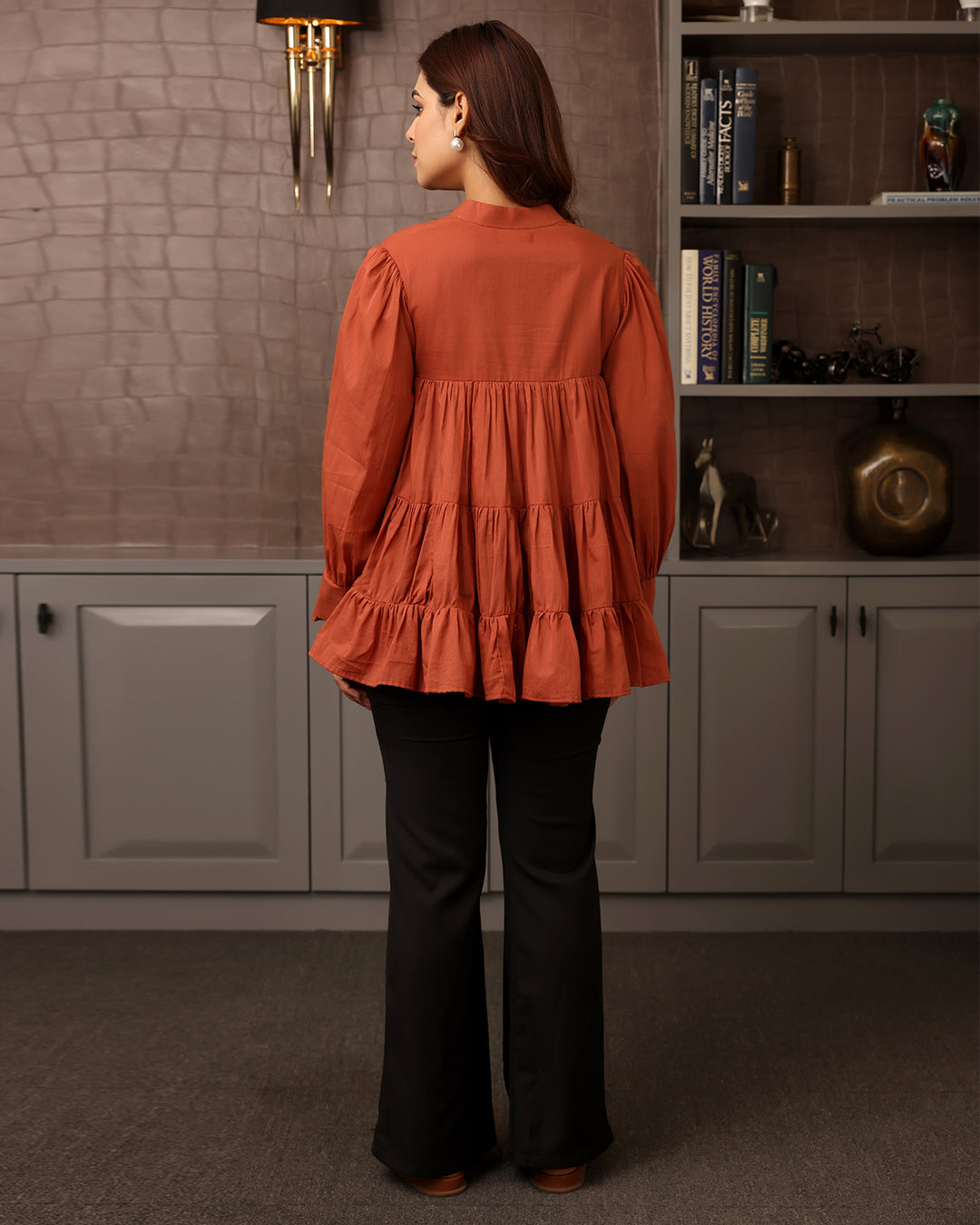 Rust Orange Mulmul Tiered Shirt