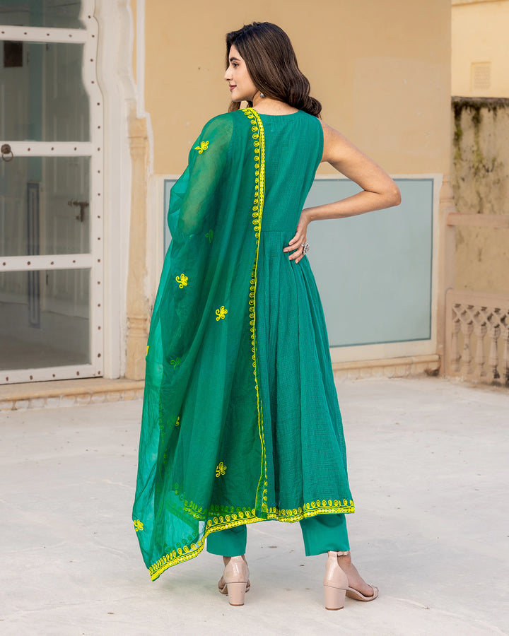 Green Aari Work Suit Set