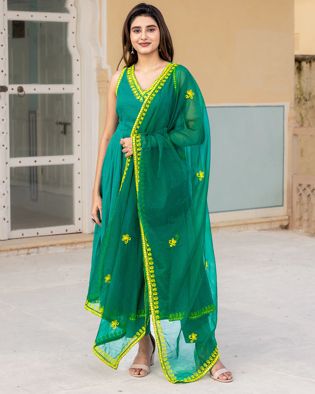 Green Aari Work Suit Set