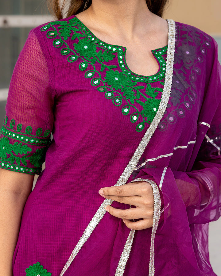 Magenta Aari Work Sharara Suit Set