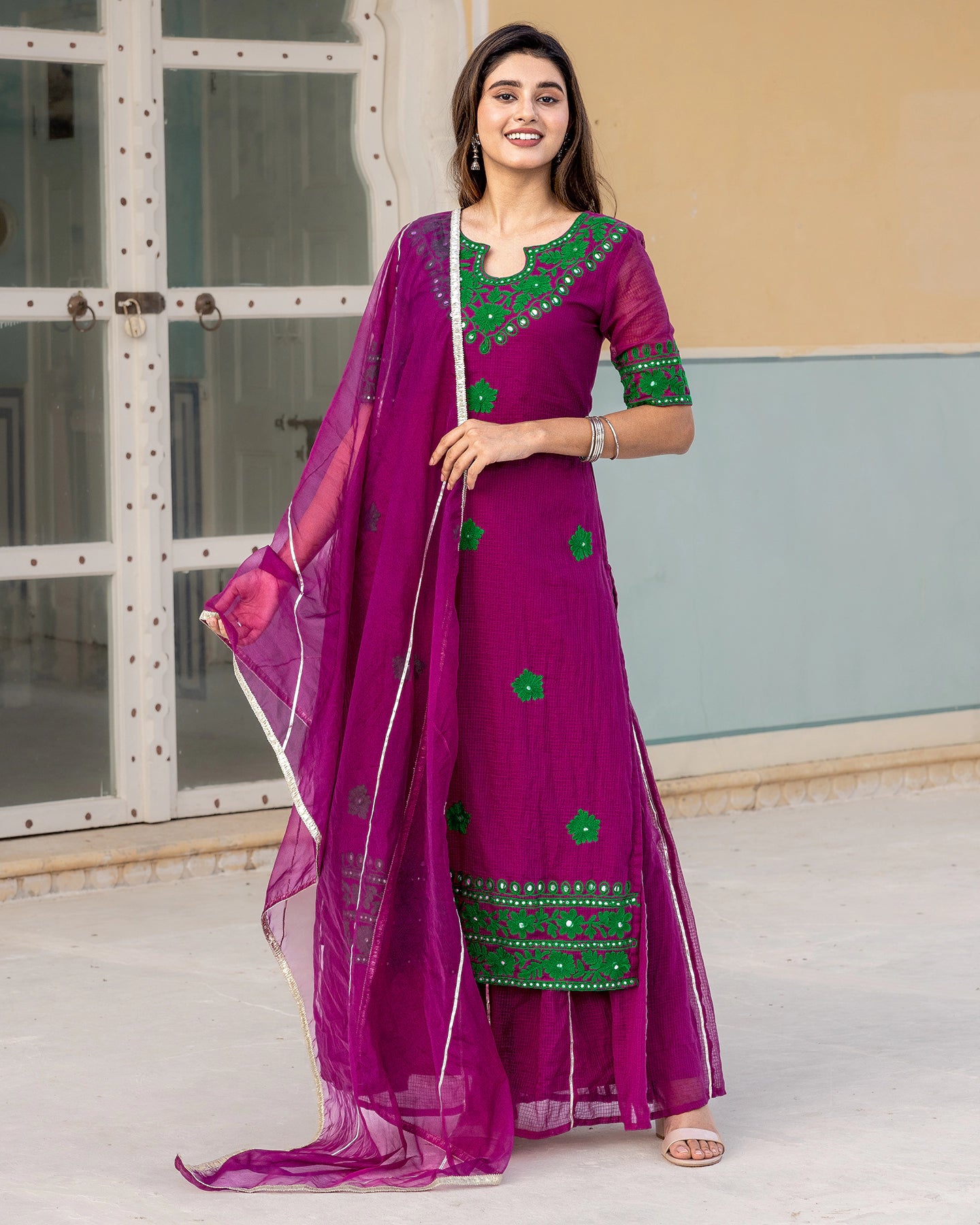 Magenta Aari Work Sharara Suit Set