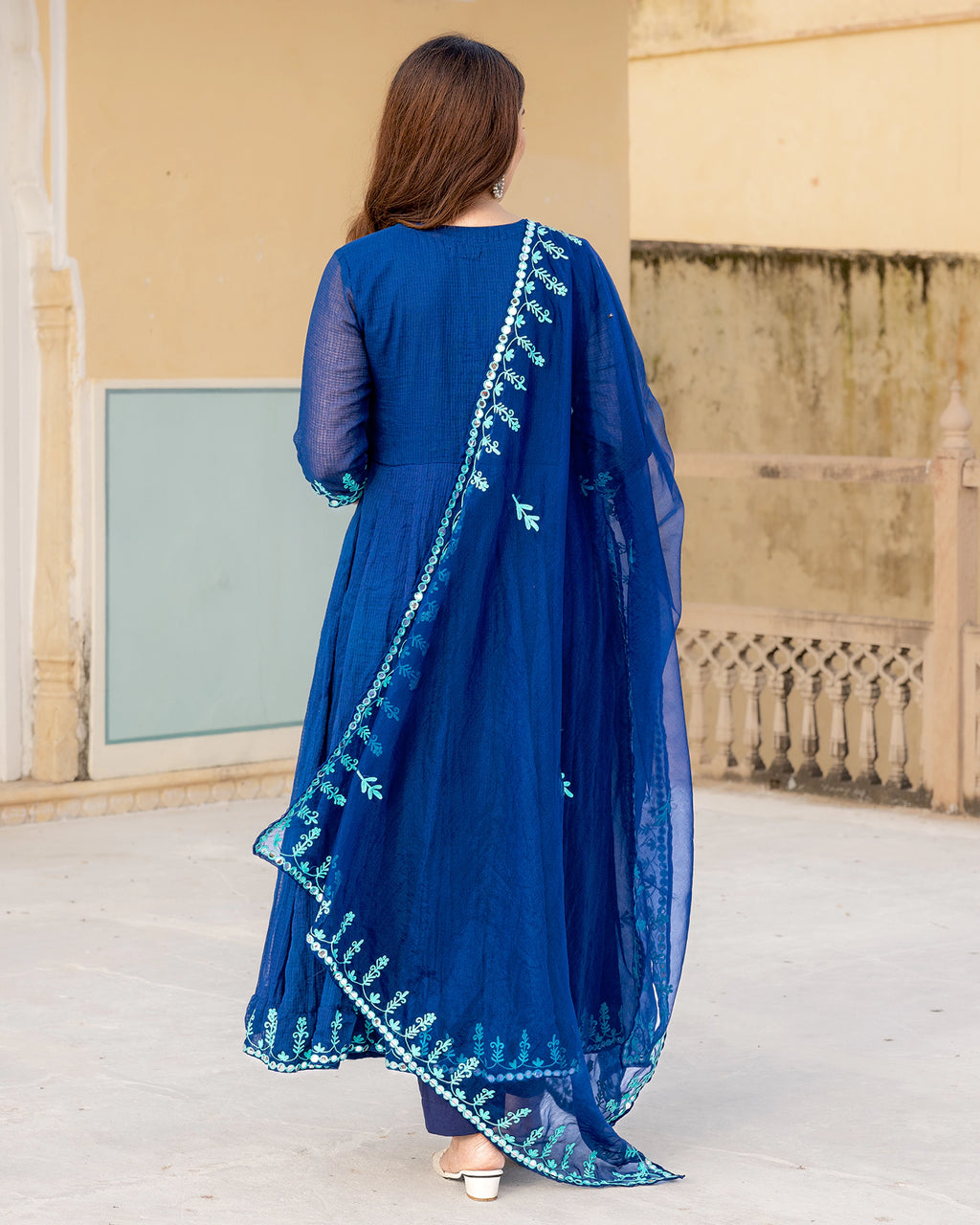 Indigo Aari Work Anarkali Suit Set
