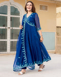Indigo Aari Work Anarkali Suit Set