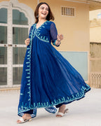 Indigo Aari Work Anarkali Suit Set