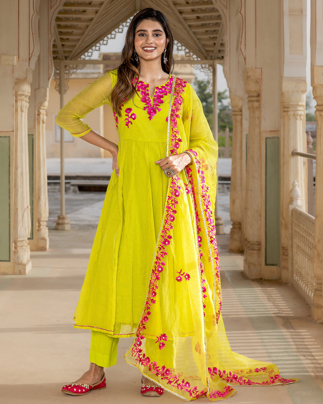 Lime Green Aari Work Suit Set