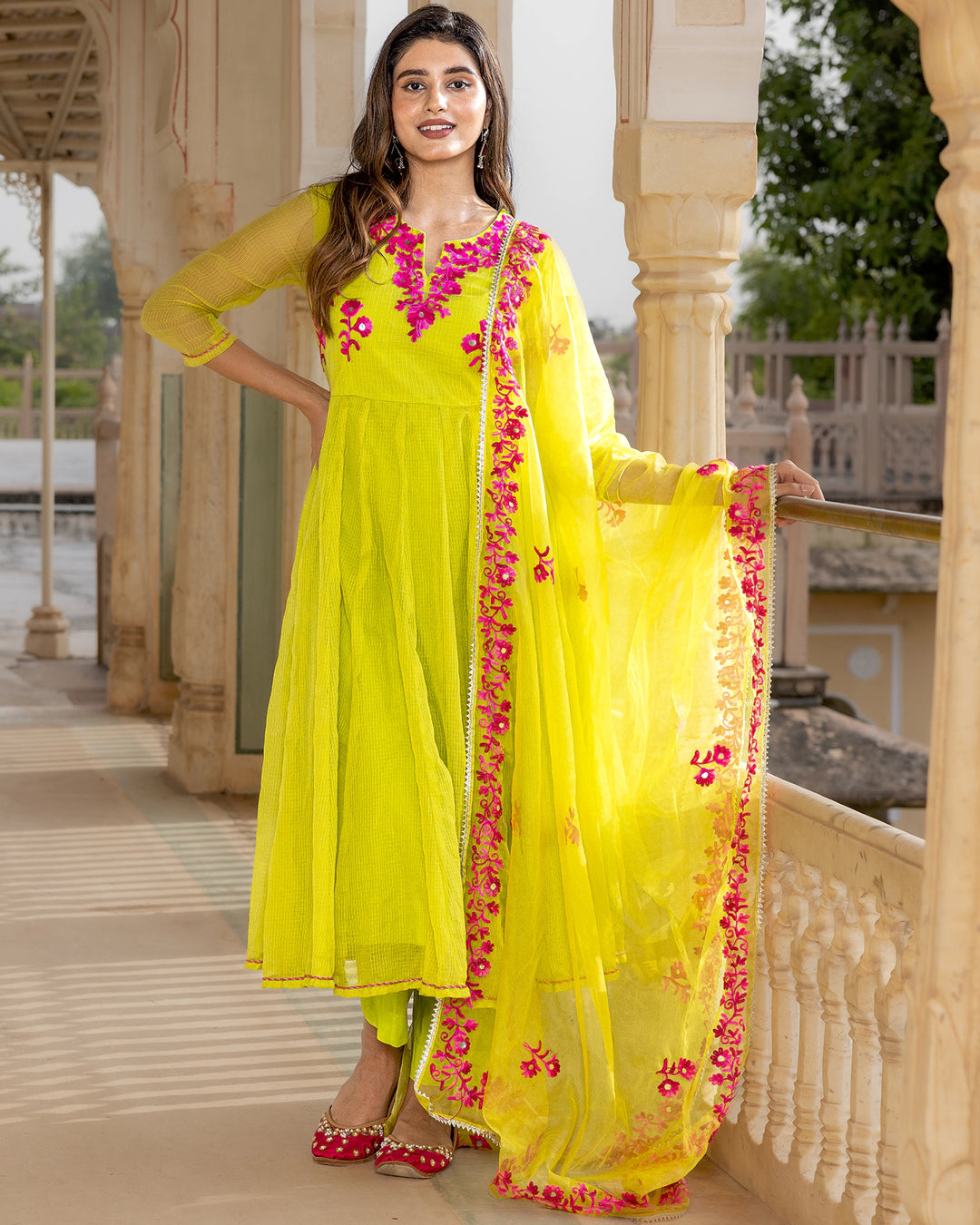 Lime Green Aari Work Suit Set