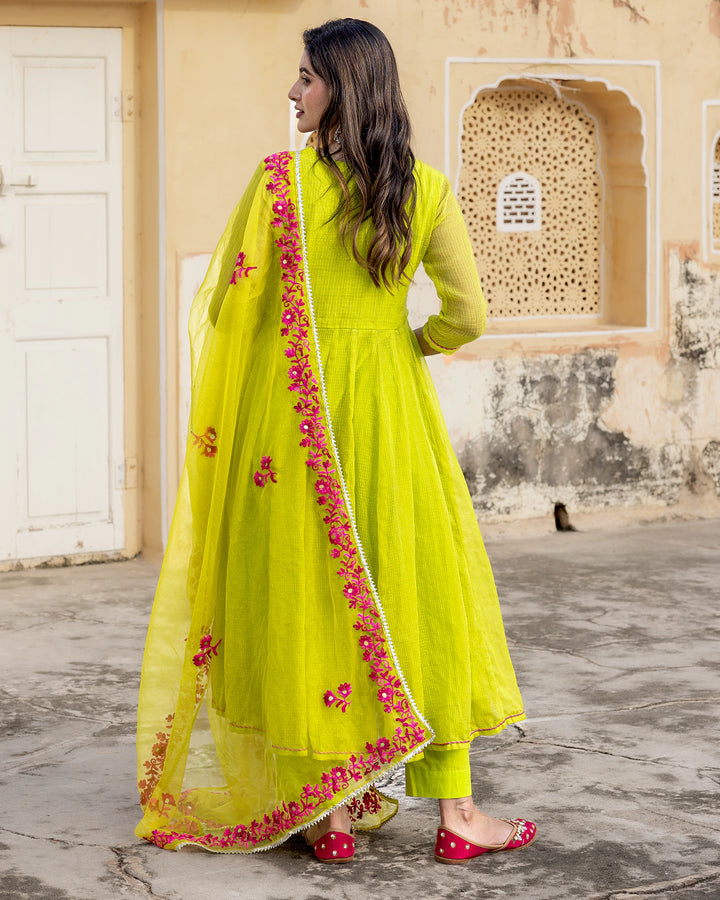 Lime Green Aari Work Suit Set